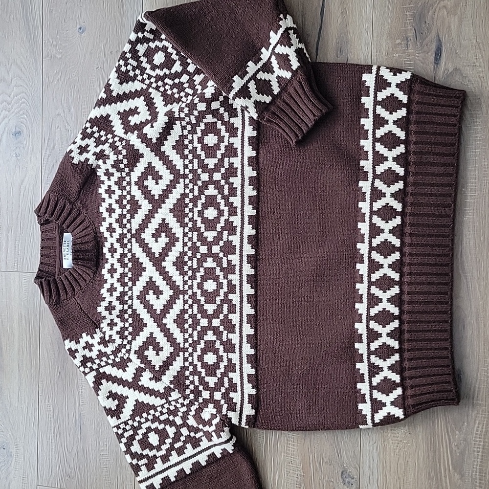 NWOT Brunette The Label Chestnut Brown Fair Isle Sweater S/M - Picture 5 of 7